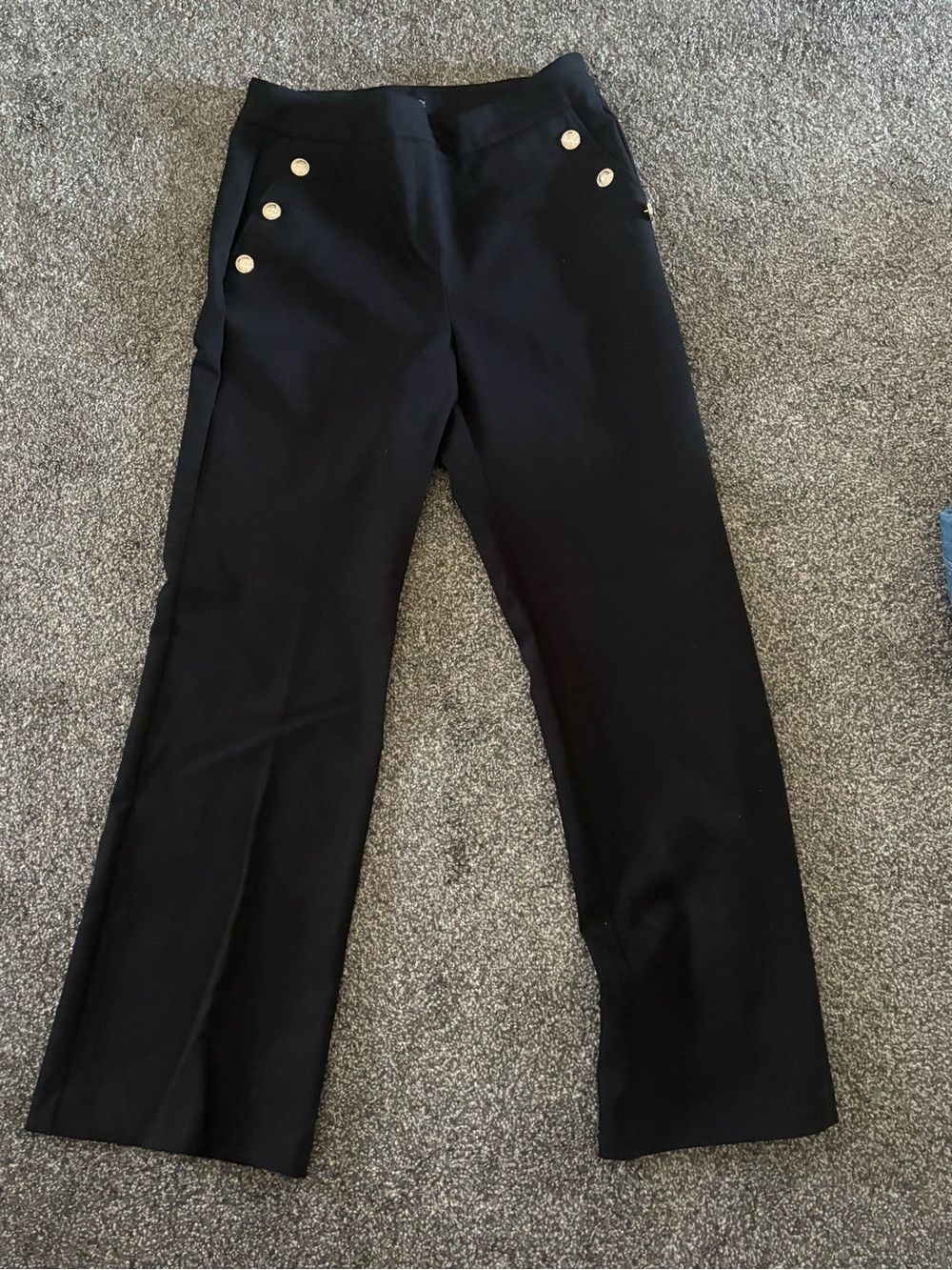 Rachel Zoe Black Wide-Leg Trousers with Gold Buttons